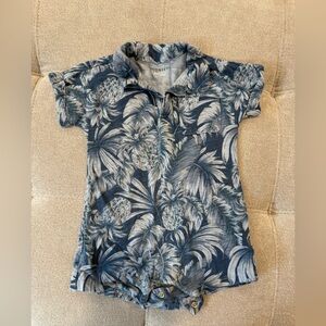 Old Navy Tropical Pineapple blue Print Polo Shortall 12-18M preppy fun summer